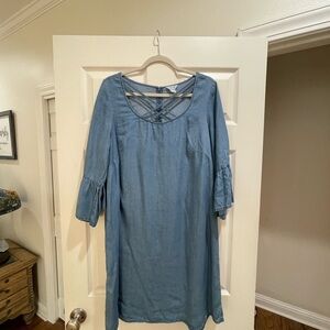 Intro. Light Blue Crisscross Denim Top